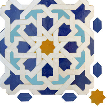Mosaic House Moroccan tile Metam LG 15-1-13-8 Cobalt Blue White Light Turquoise Ochre  zellige, mosaic, zellij, field, pattern, glaze, classic, stars, intricate 